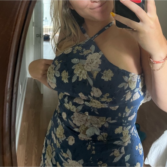 Lena Blue Floral Maxi Halter Dress - Picture 2 of 3